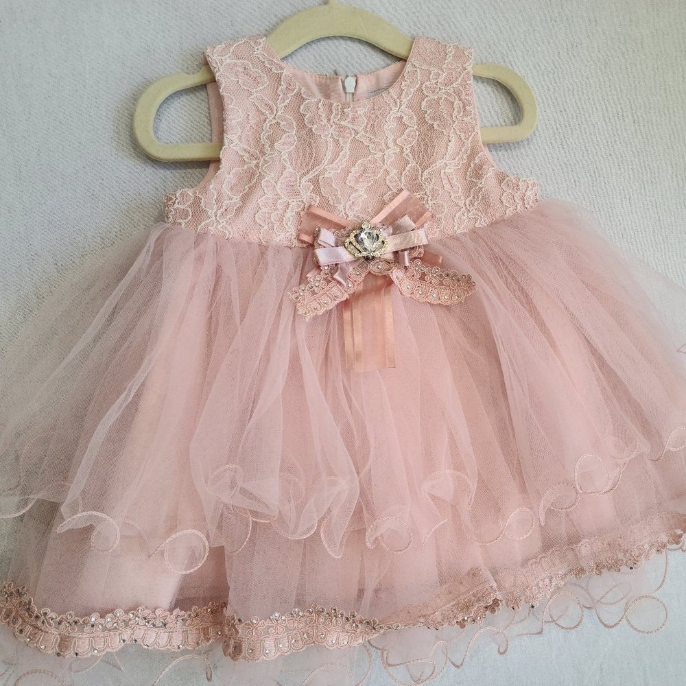 Girls Formal Pink Lace & Tulle Dress